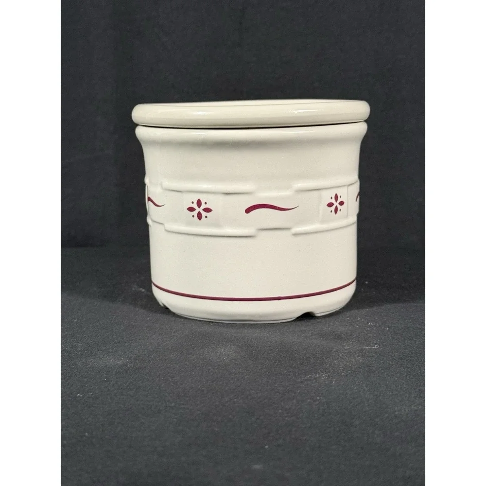Longaberger Pottery Woven Traditions Heritage Red 1 Pint Salt Crock‎ W/ Lid